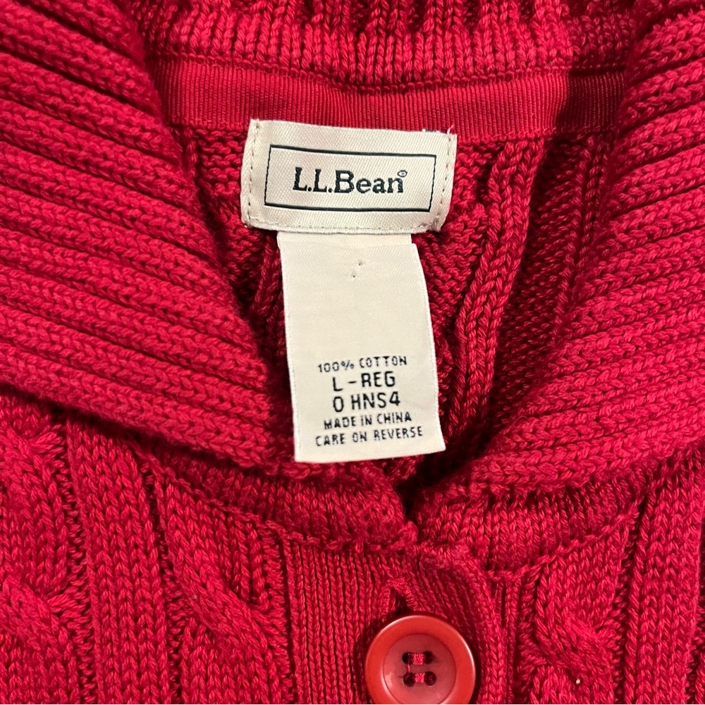 LL Bean Red Short Sleeve Cable Knit Button Down Cardigan Sweater Large Coastal - Picture 5 of 10